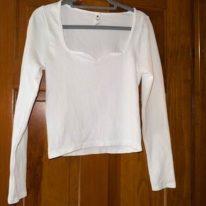 White Ribbed Long Sleeve Top